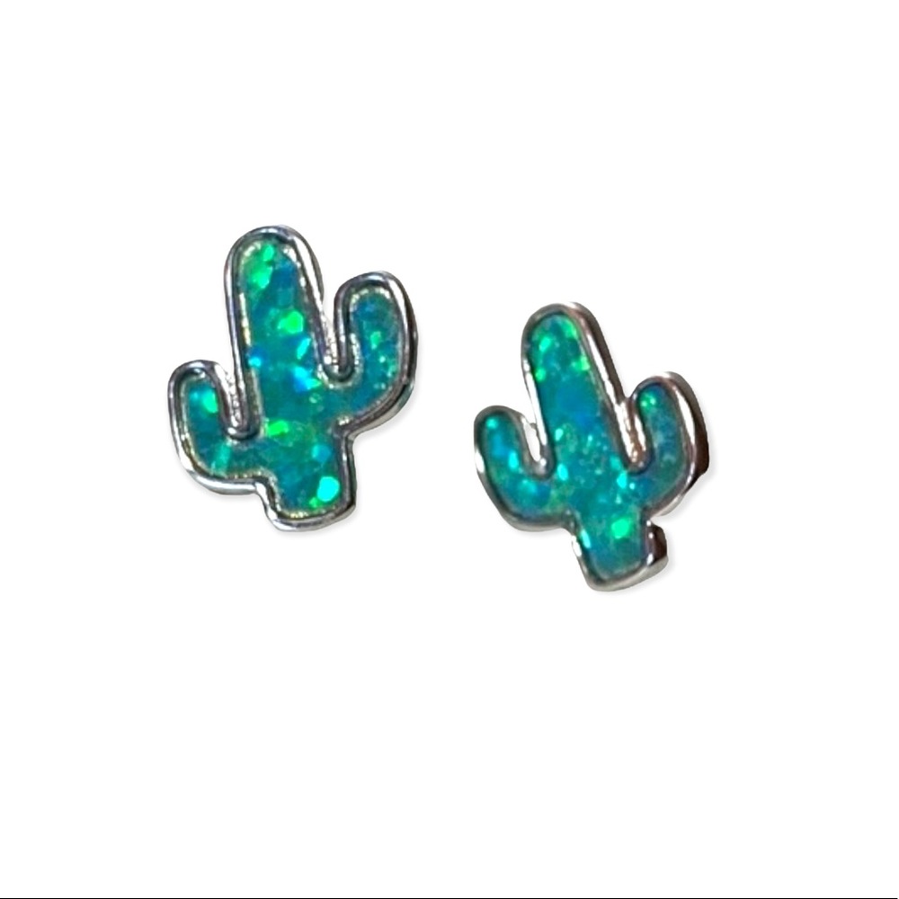 Opal Inlay Cactus Stud Earrings